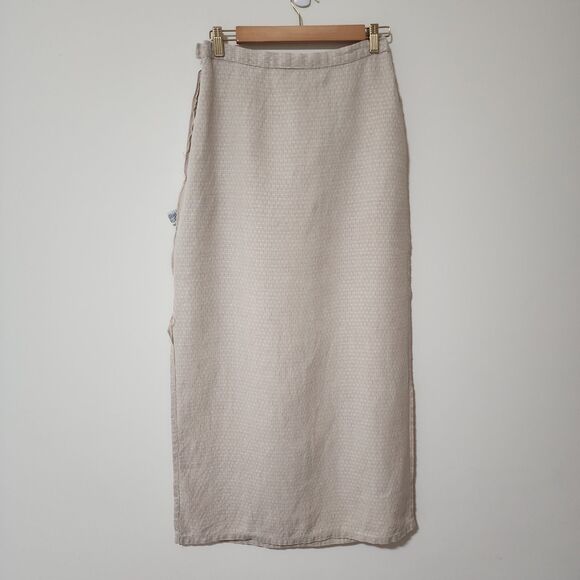 Eileen Fisher Womens 100% Linen Maxi Skirt Beige Side-Slit Unlined Size S - Picture 5 of 10